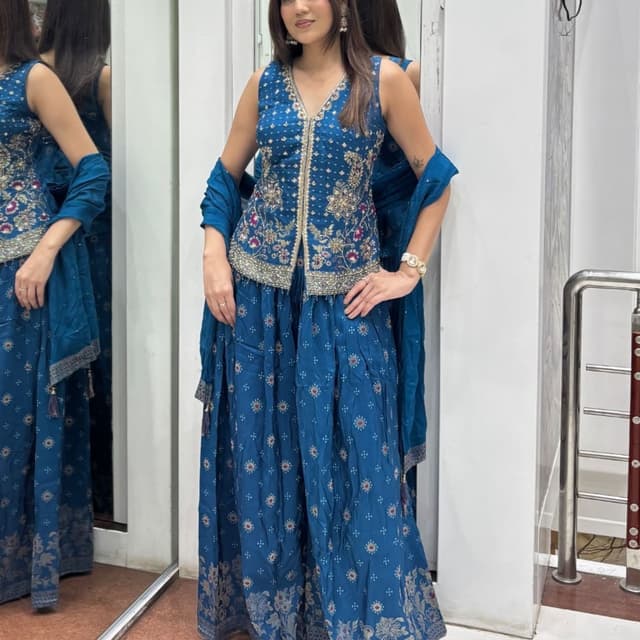 Blue, Gold, Pink Sharara Suit