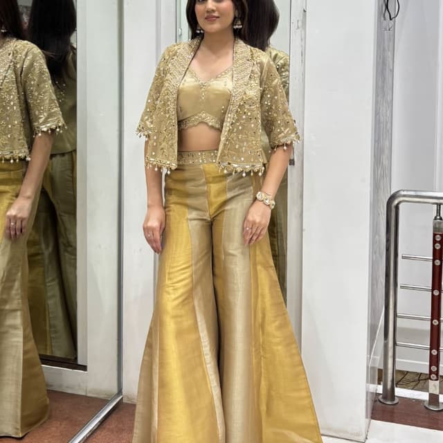 Gold, Beige Sharara Set