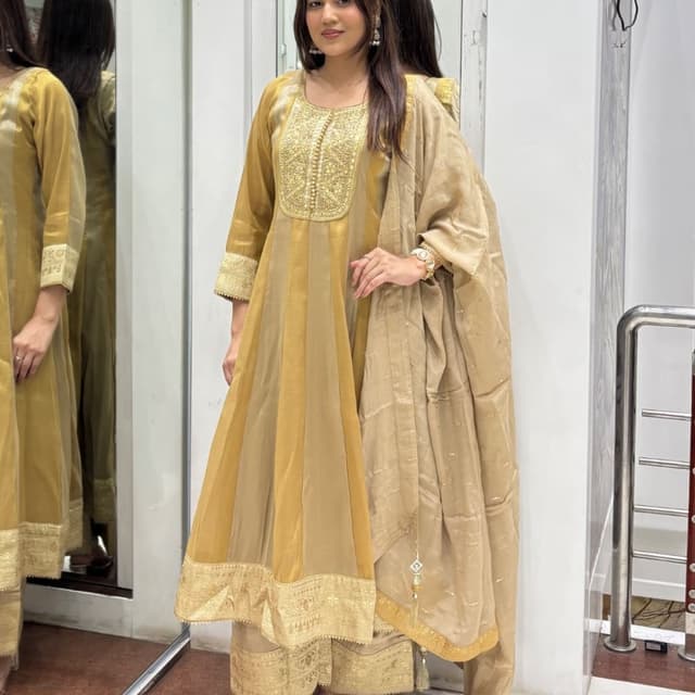 Gold and Beige Anarkali Suit