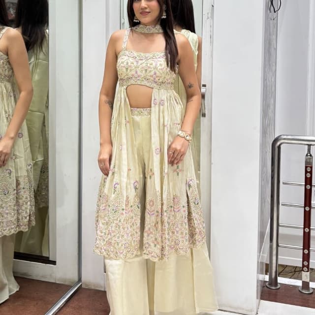 Ivory, Pastel Pink, Green Sharara Suit