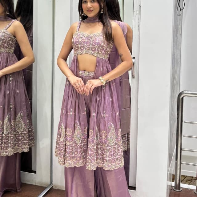 Mauve, Gold, Green Sharara Suit