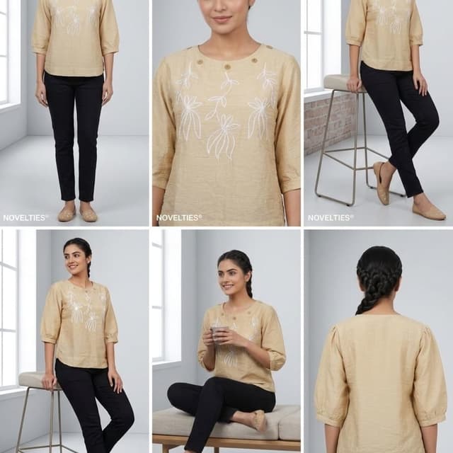 Beige, White, Black Top