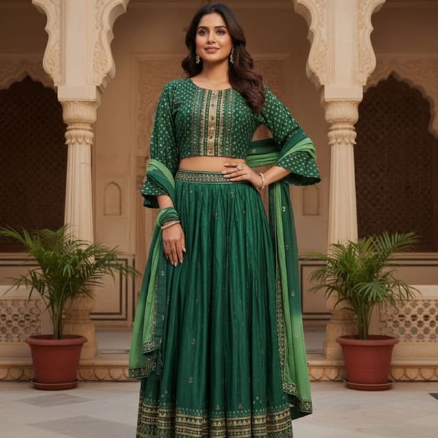 Emerald Green with Gold accents Lehenga Choli