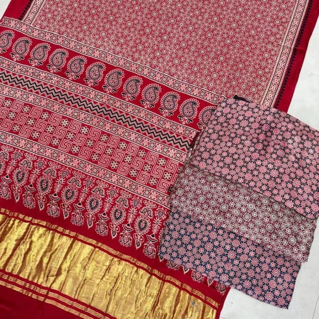 Red, White, Black, Gold Saree