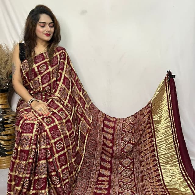 Maroon and Gold Saree