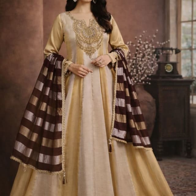 Beige, Gold, Brown, Chocolate Anarkali Suit