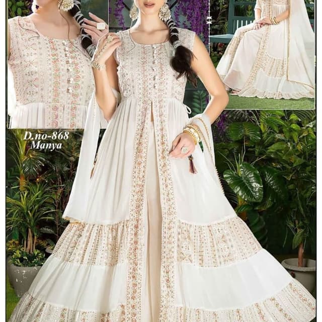 Off-white, Gold, Peach, Pink Anarkali Suit