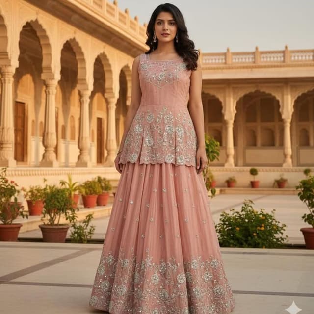 Rose Pink with Silver embellishments Lehenga Choli
