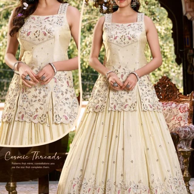 Cream with Pink and Silver accents Lehenga Choli