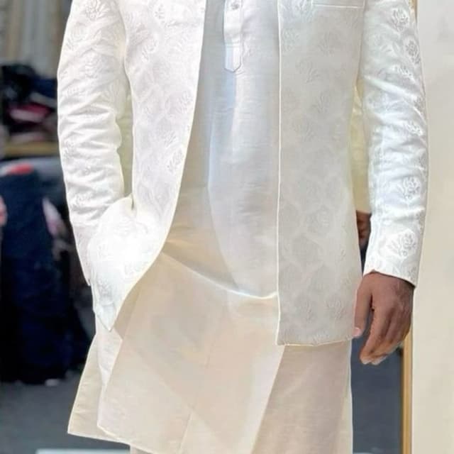 Off-white/Cream Sherwani/Jodhpuri Suit with Kurta and Pants