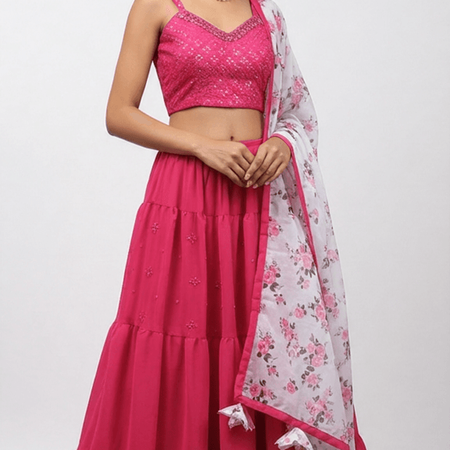 Pink, White Lehenga Choli