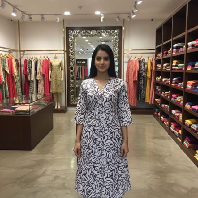 White and Black Kurta Pant Set