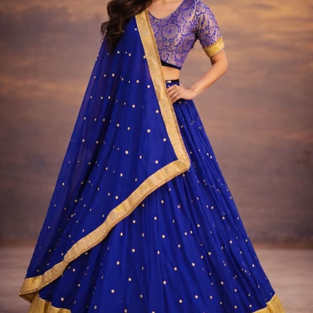 Royal Blue and Gold Lehenga Choli