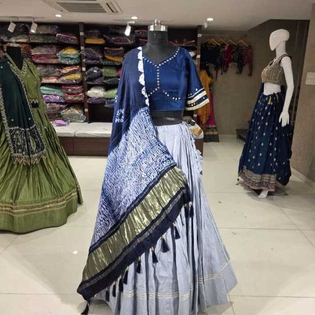 Blue, Light Blue, Gold, White Lehenga Choli