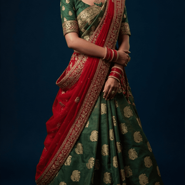 Emerald Green and Gold Saree
