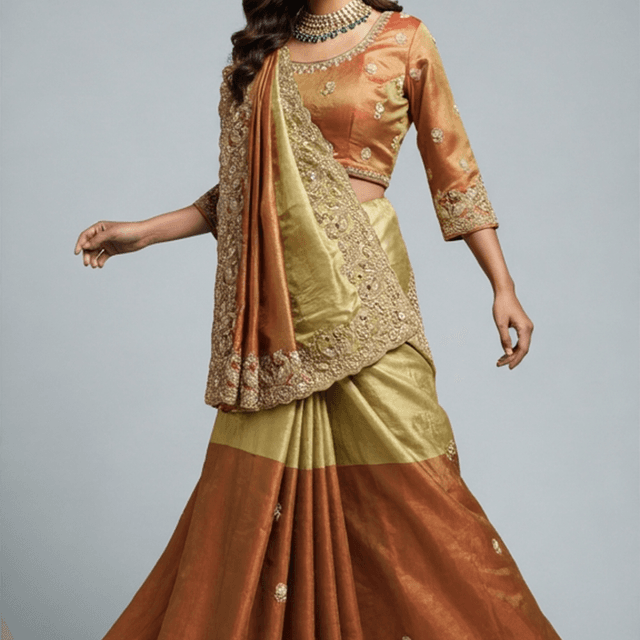 Gajri (red-orange) and Gold Saree