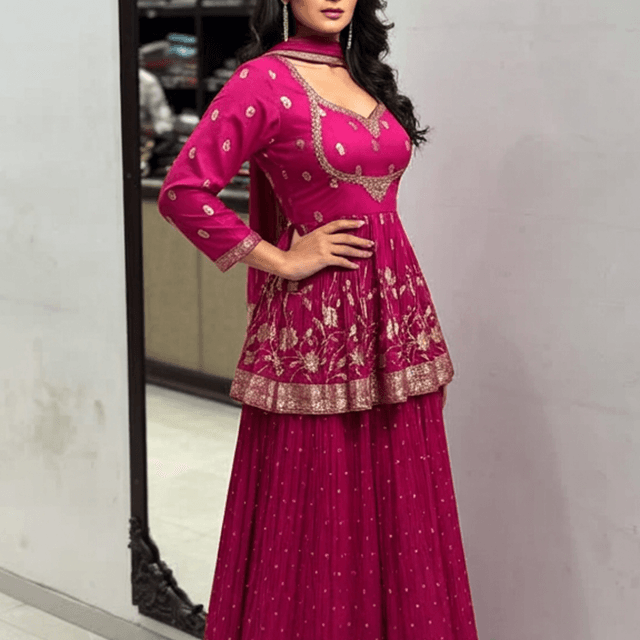 Magenta and Gold Lehenga Set