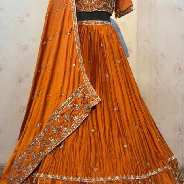 Orange, Gold Lehenga Choli