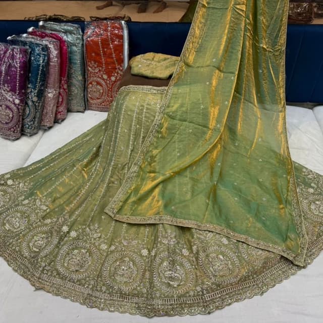 Olive Green, Gold Lehenga Choli