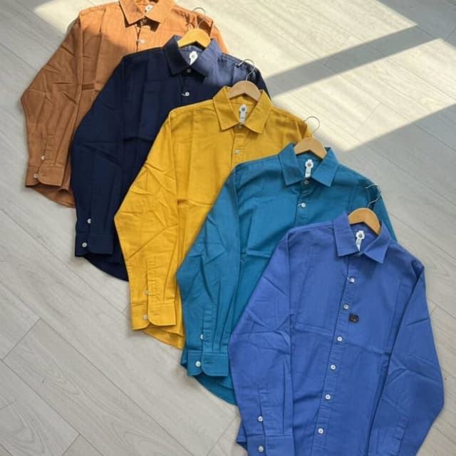 Brown, Navy Blue, Yellow, Teal, Blue Shirt