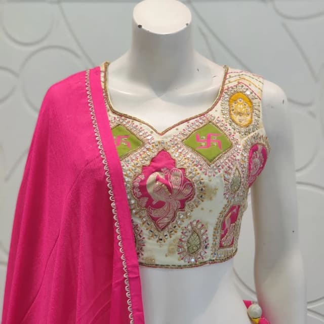 Cream, Pink, Green, Yellow, Gold Lehenga Choli