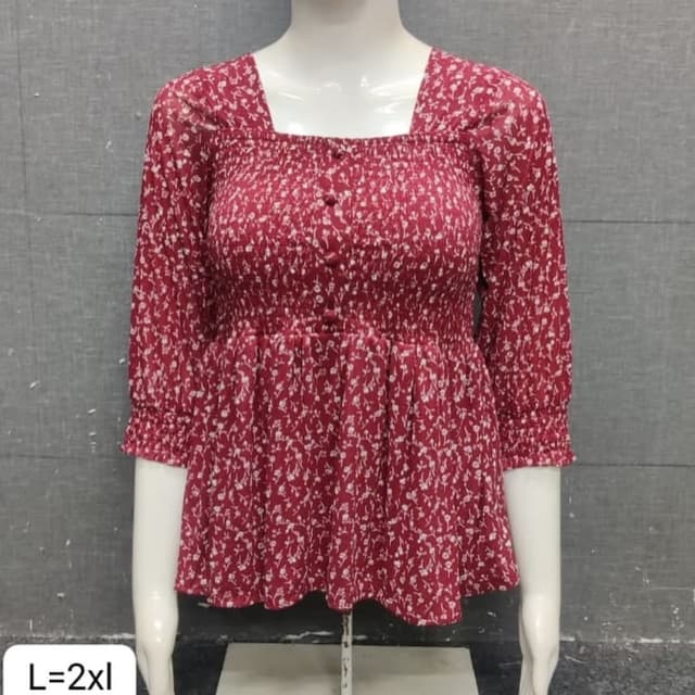 Maroon with white floral print Peplum Top