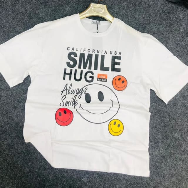 White with black, orange, red, and yellow prints T-Shirt