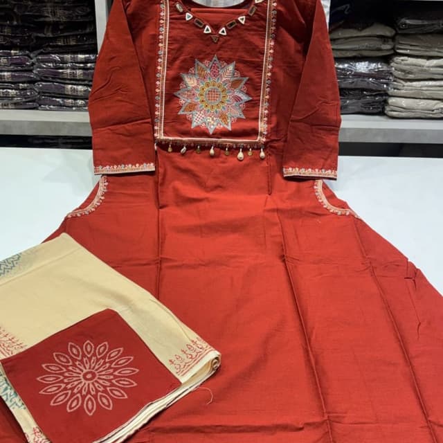 Red, Beige, Multicolor embroidery Kurta Set