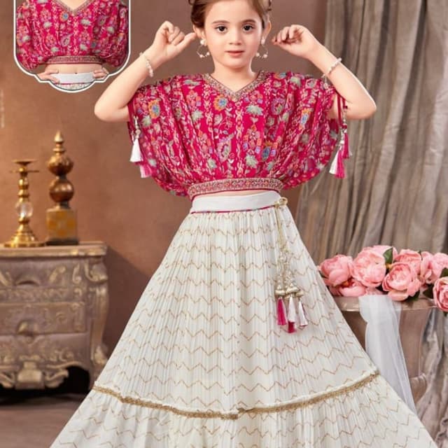 Magenta, White, Gold Lehenga Choli