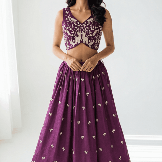 Deep Purple with Gold Embroidery Lehenga Choli